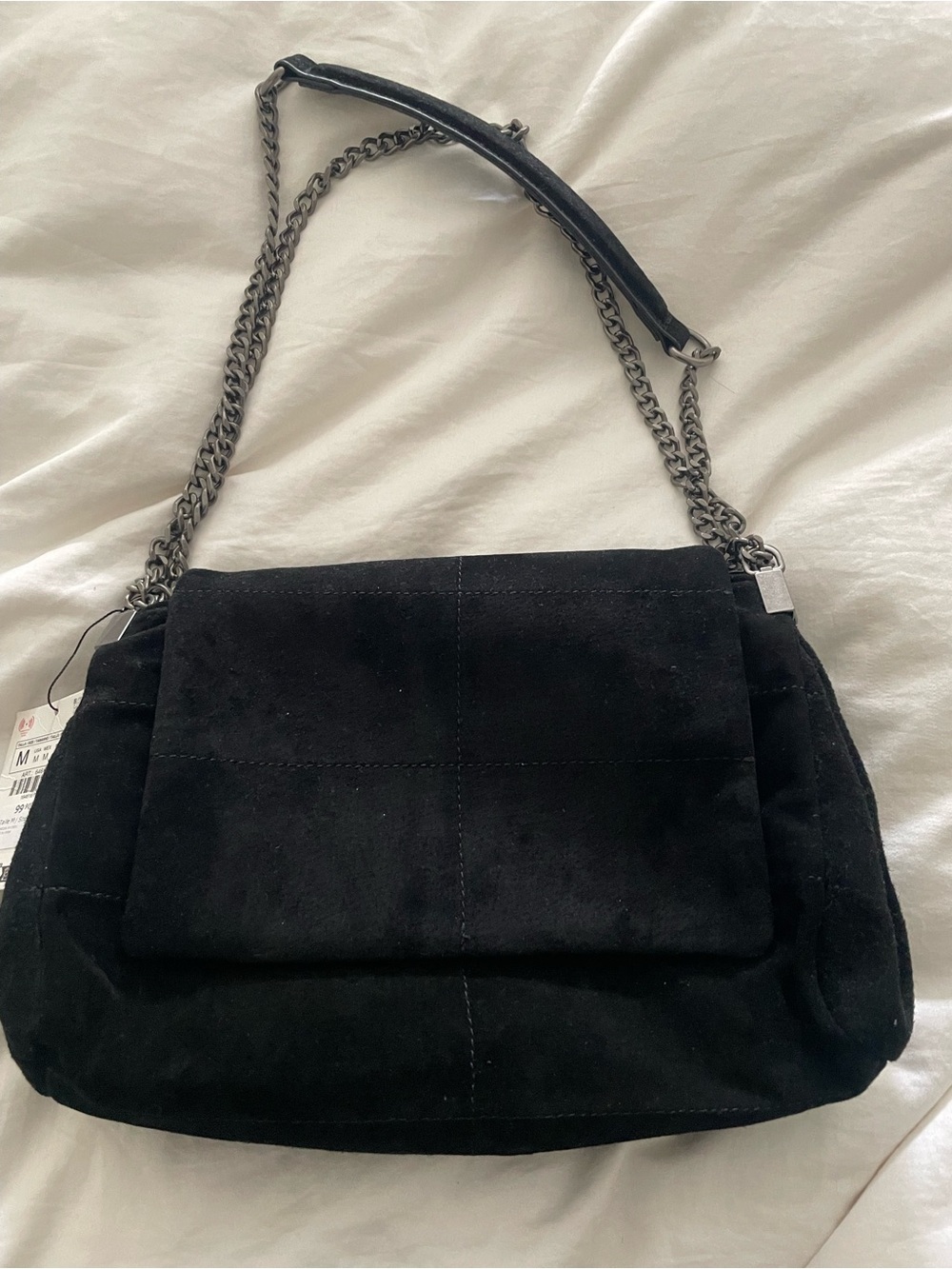 Zara Black Suede Shoulder Bag with Chain Strap
